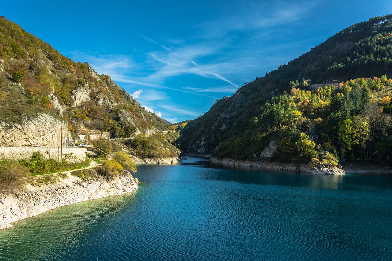 Mountain lake and canyon roads in Abruzzo