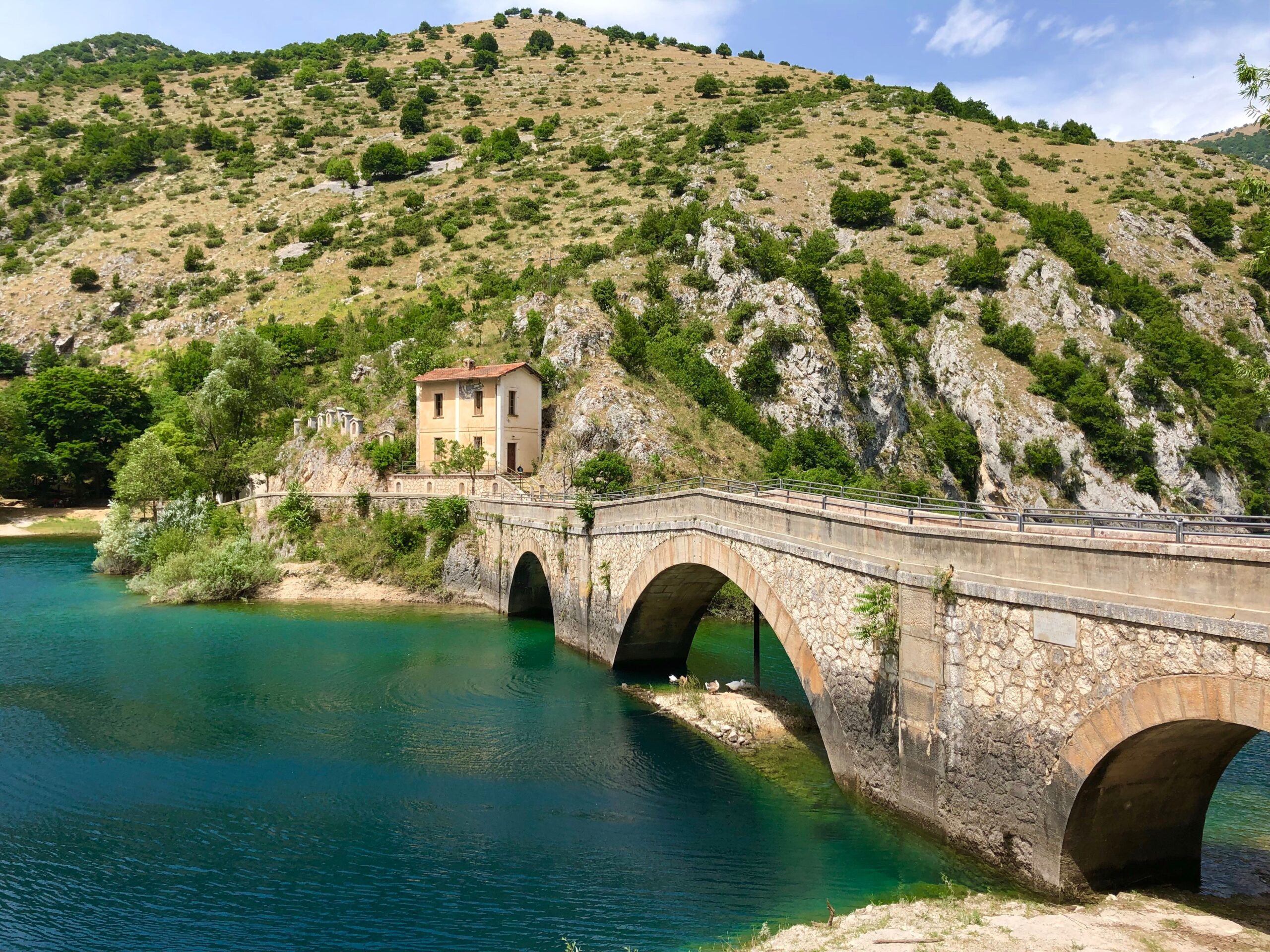 Heart-shaped Lake Scanno seen from the road